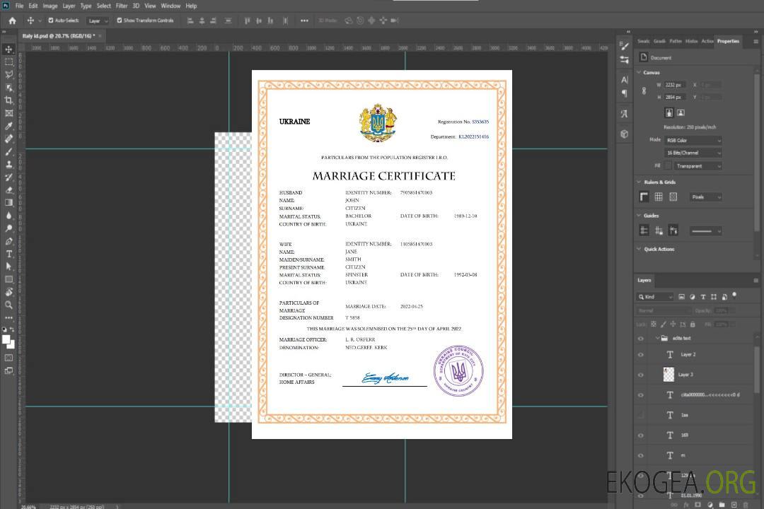 Modèle Word et PDF de certificat de mariage en Ukraine template